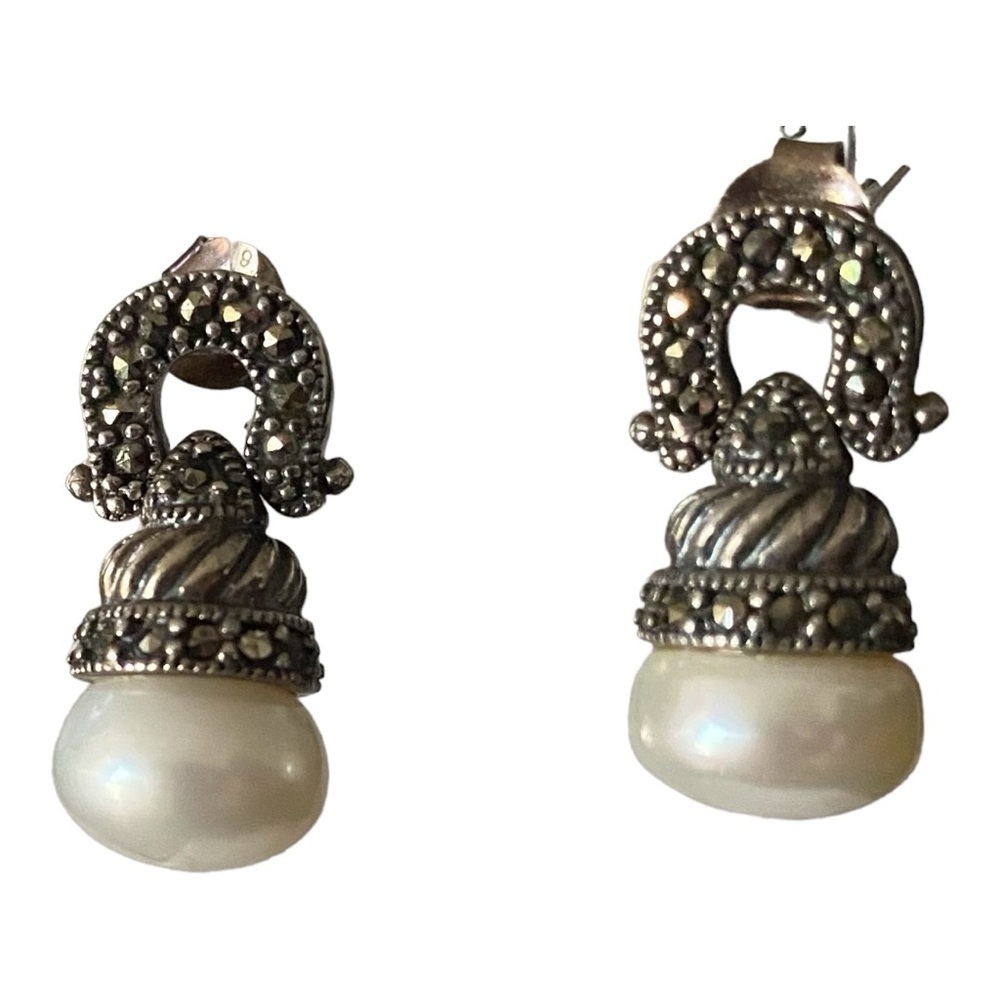 NWT-PEARL AND DIAMOND STERLING SILVER EARRINGS